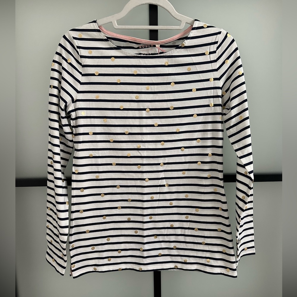 🆕 Boden | Striped Long Sleeve Top with Gold Polka Dots (size US 6)